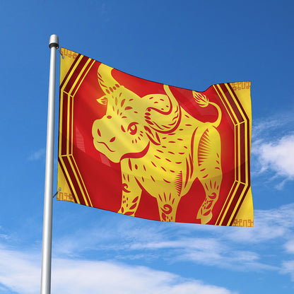 Chinese Ox Zodiac Symbol Print Polyester Flag