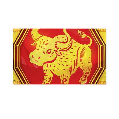 Chinese Ox Zodiac Symbol Print Polyester Flag