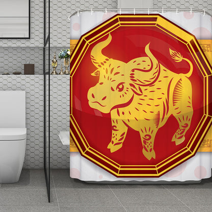 Chinese Ox Zodiac Symbol Print Polyester Shower Curtain