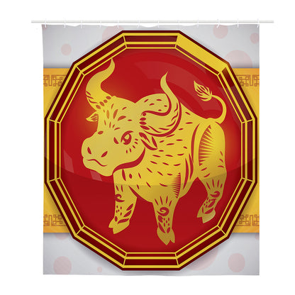 Chinese Ox Zodiac Symbol Print Polyester Shower Curtain