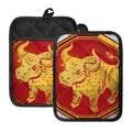 Chinese Ox Zodiac Symbol Print Pot Holders With Pocket