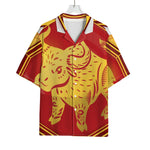 Chinese Ox Zodiac Symbol Print Rayon Hawaiian Shirt