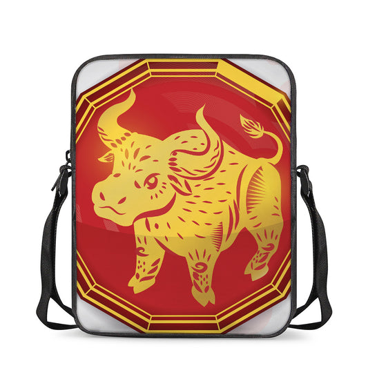 Chinese Ox Zodiac Symbol Print Rectangular Crossbody Bag