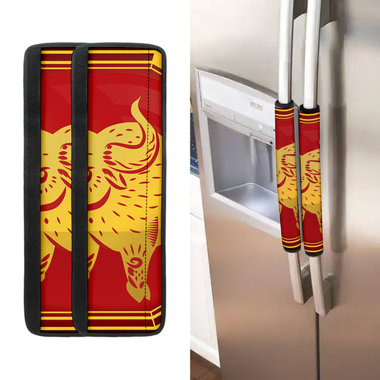 Chinese Ox Zodiac Symbol Print Refrigerator Handle Covers