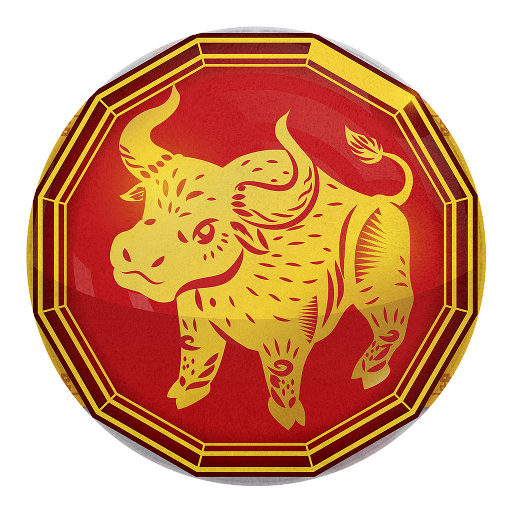 Chinese Ox Zodiac Symbol Print Round Blanket