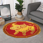 Chinese Ox Zodiac Symbol Print Round Rug