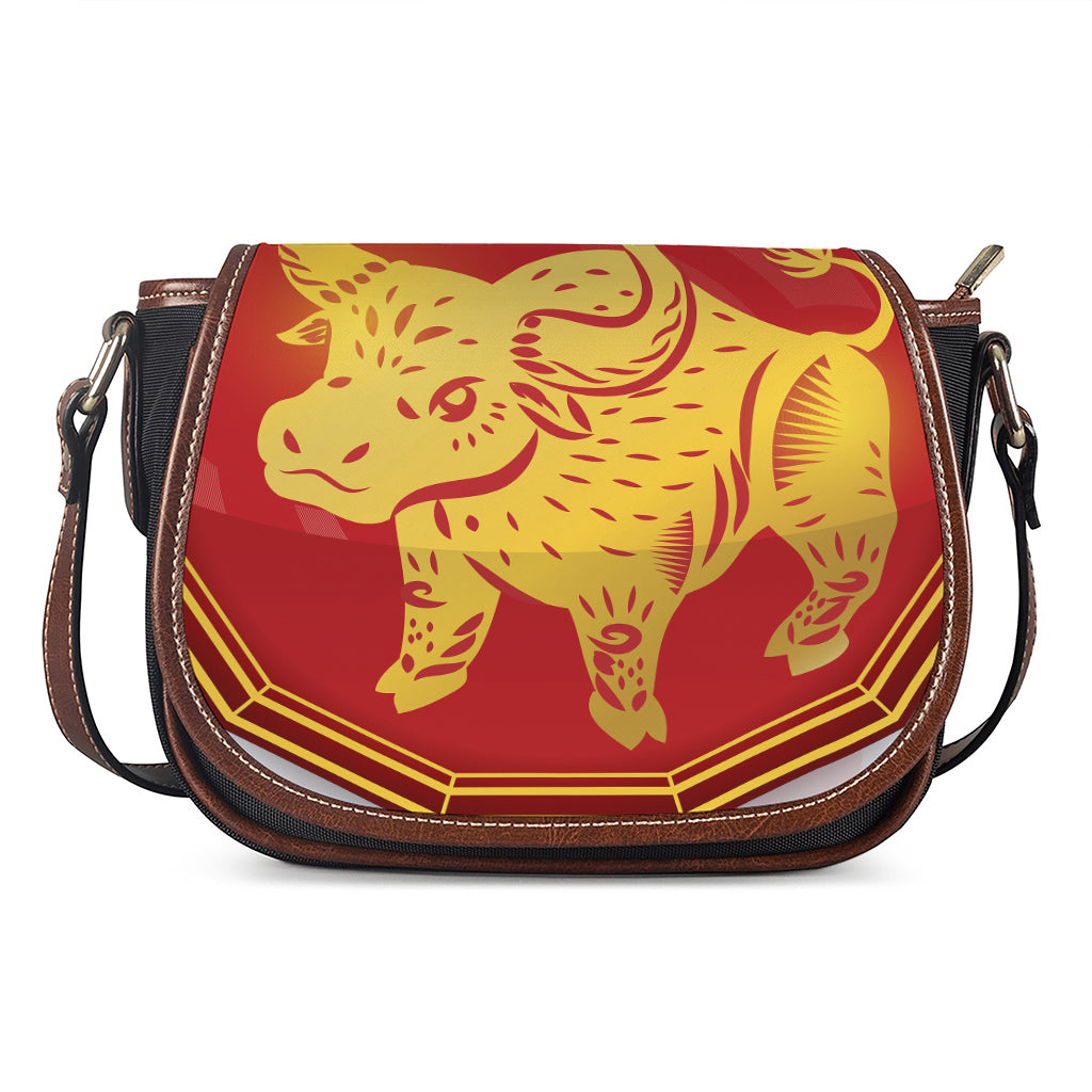 Chinese Ox Zodiac Symbol Print Saddle Bag