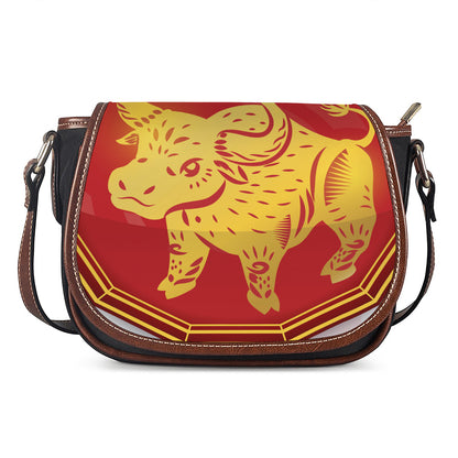 Chinese Ox Zodiac Symbol Print Saddle Bag