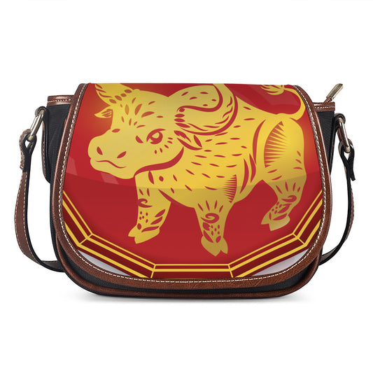 Chinese Ox Zodiac Symbol Print Saddle Bag