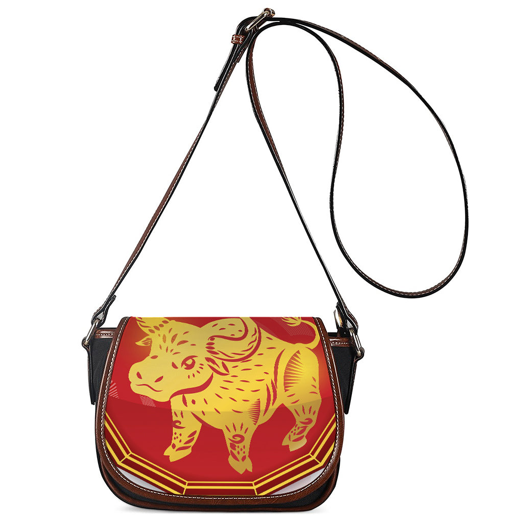 Chinese Ox Zodiac Symbol Print Saddle Bag