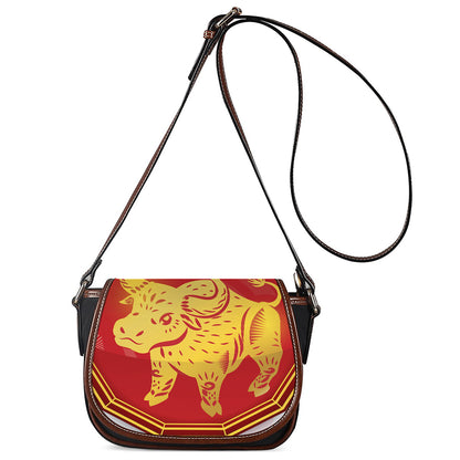 Chinese Ox Zodiac Symbol Print Saddle Bag