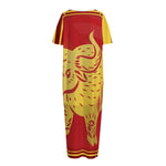 Chinese Ox Zodiac Symbol Print Short Sleeve Long Nightdress