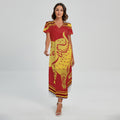 Chinese Ox Zodiac Symbol Print Short Sleeve Maxi Dress