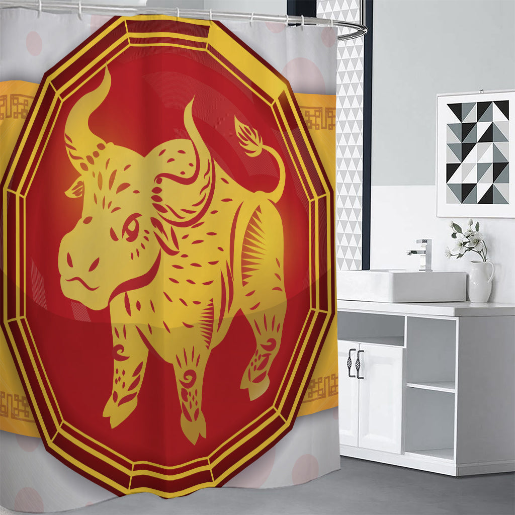 Chinese Ox Zodiac Symbol Print Shower Curtain