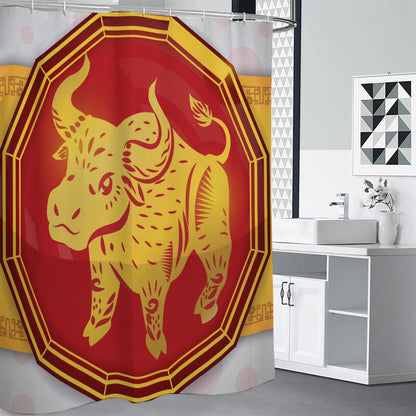 Chinese Ox Zodiac Symbol Print Shower Curtain