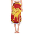 Chinese Ox Zodiac Symbol Print Side Slit Midi Skirt
