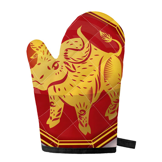 Chinese Ox Zodiac Symbol Print Single Oven Mitt