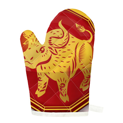 Chinese Ox Zodiac Symbol Print Single Oven Mitt