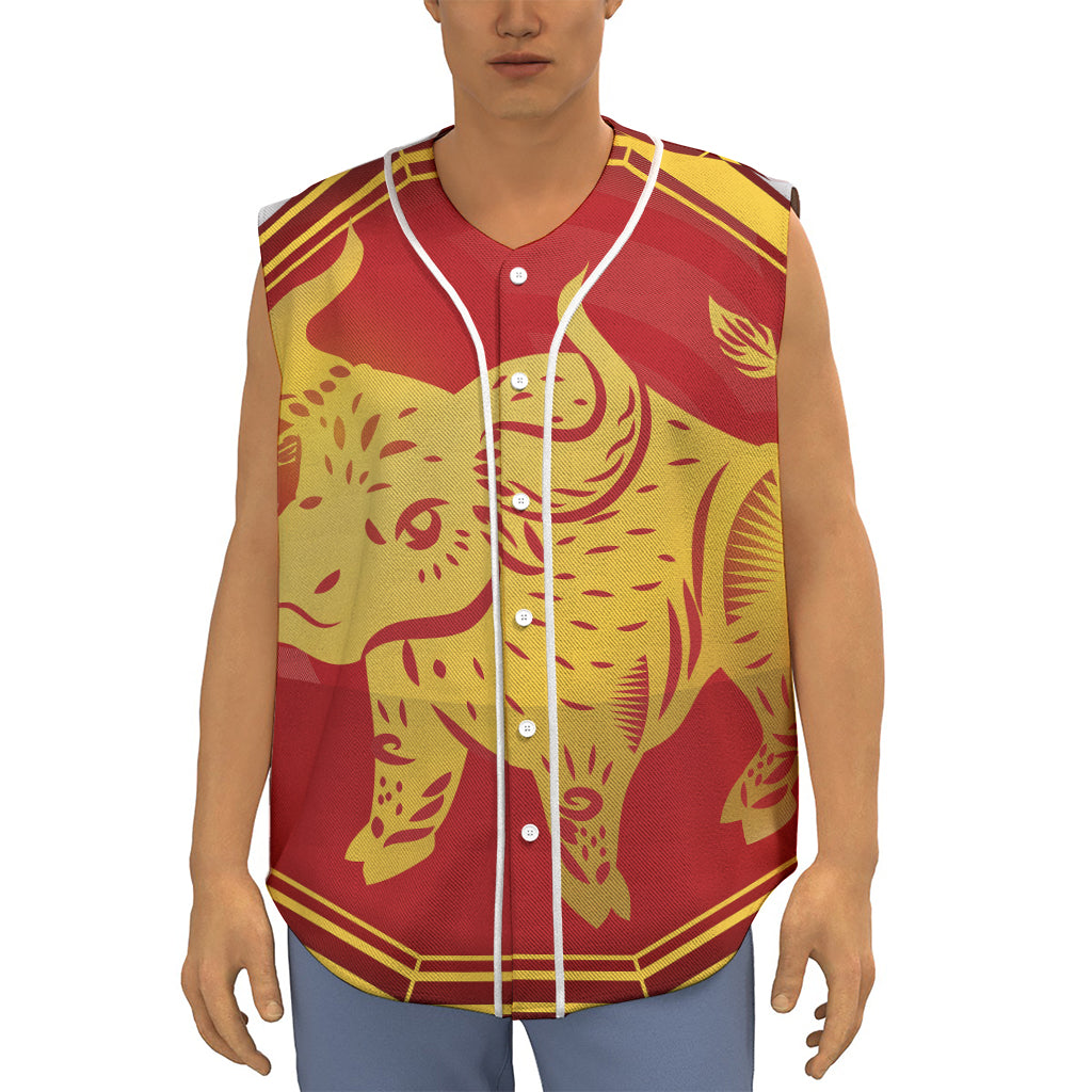Chinese Ox Zodiac Symbol Print Sleeveless Baseball Jersey