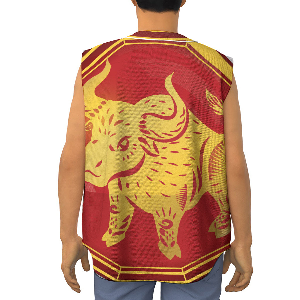 Chinese Ox Zodiac Symbol Print Sleeveless Baseball Jersey
