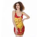 Chinese Ox Zodiac Symbol Print Sleeveless Bodycon Dress