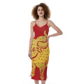 Chinese Ox Zodiac Symbol Print Slim Fit Midi Cami Dress