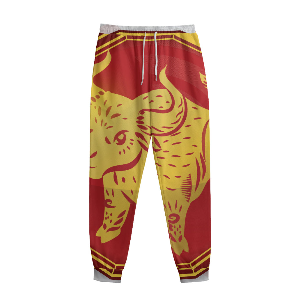 Chinese Ox Zodiac Symbol Print Sweatpants