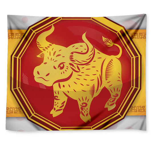Chinese Ox Zodiac Symbol Print Tapestry