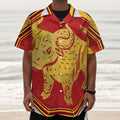 Chinese Ox Zodiac Symbol Print Textured Short Sleeve Shirt