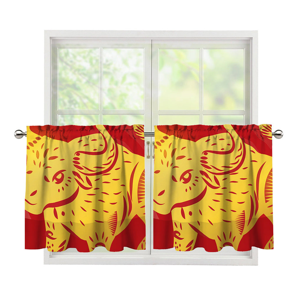 Chinese Ox Zodiac Symbol Print Tier Curtains