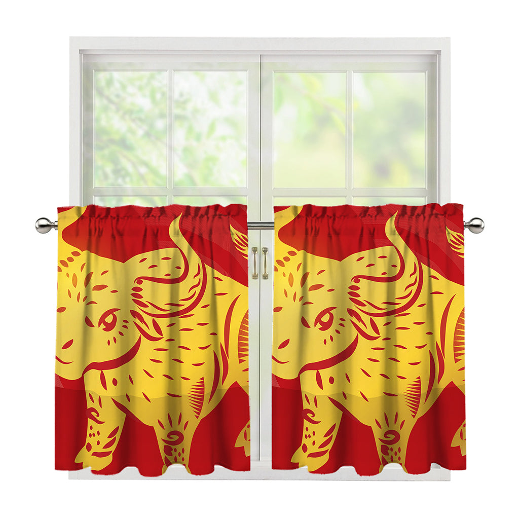 Chinese Ox Zodiac Symbol Print Tier Curtains