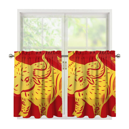 Chinese Ox Zodiac Symbol Print Tier Curtains
