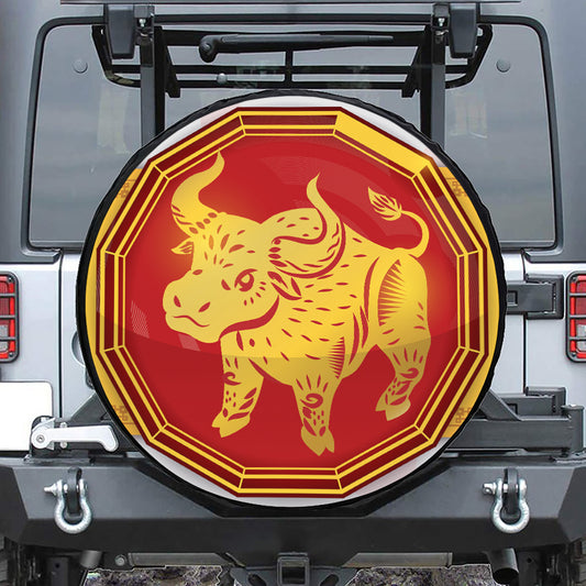 Chinese Ox Zodiac Symbol Print Tire Cover