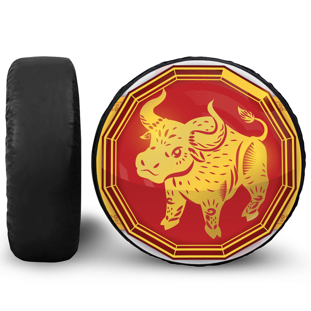 Chinese Ox Zodiac Symbol Print Tire Cover