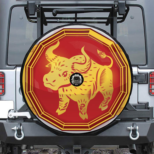 Chinese Ox Zodiac Symbol Print Tire Cover With Camera Hole