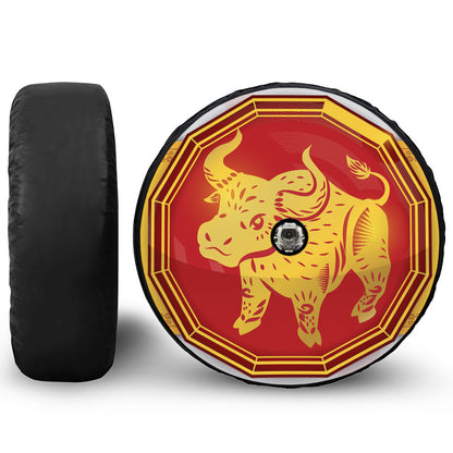 Chinese Ox Zodiac Symbol Print Tire Cover With Camera Hole