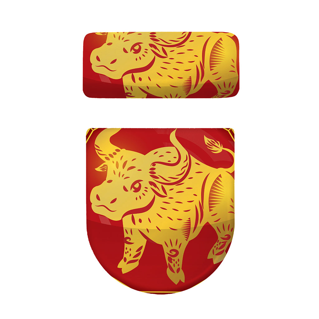 Chinese Ox Zodiac Symbol Print Toilet Lid And Tank Cover Set