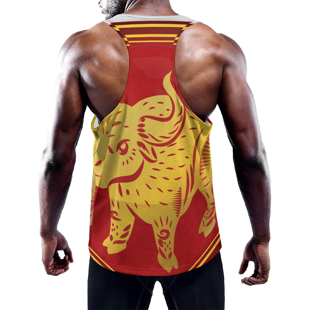 Chinese Ox Zodiac Symbol Print Training Tank Top