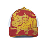 Chinese Ox Zodiac Symbol Print White Mesh Trucker Cap