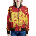 Chinese Ox Zodiac Symbol Print Women's Bomber Jacket