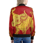 Chinese Ox Zodiac Symbol Print Women's Bomber Jacket