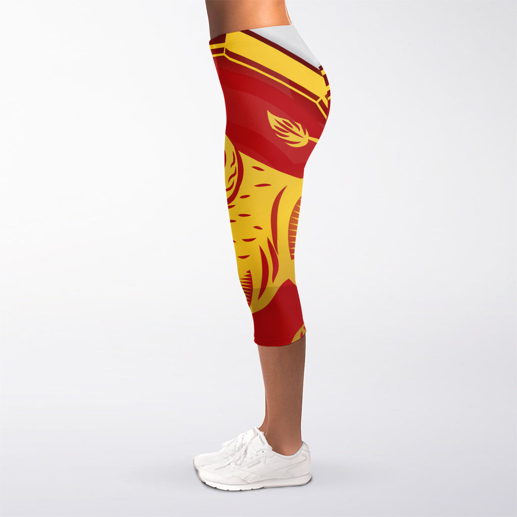 Chinese Ox Zodiac Symbol Print Women's Capri Leggings