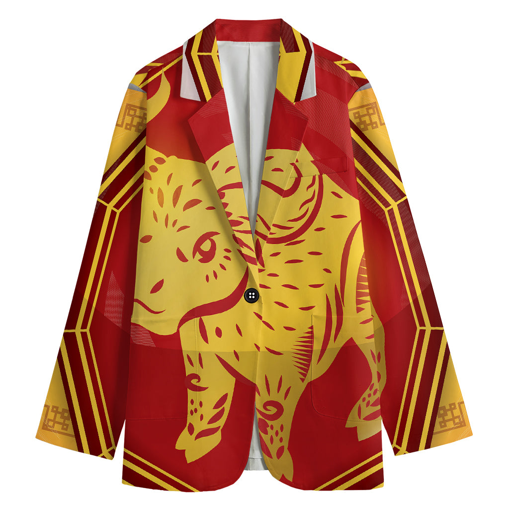 Chinese Ox Zodiac Symbol Print Women's Cotton Blazer