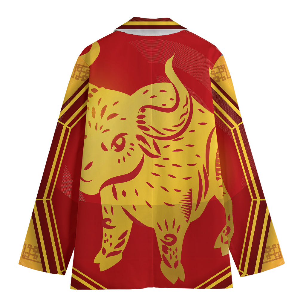 Chinese Ox Zodiac Symbol Print Women's Cotton Blazer