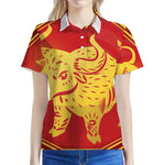 Chinese Ox Zodiac Symbol Print Women's Polo Shirt