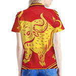 Chinese Ox Zodiac Symbol Print Women's Polo Shirt