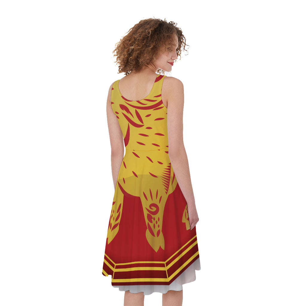 Chinese Ox Zodiac Symbol Print Women's Sleeveless Dress
