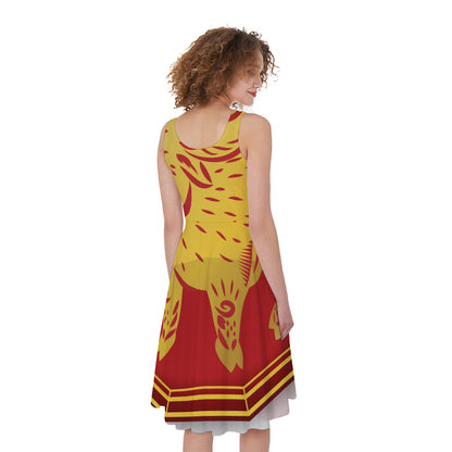 Chinese Ox Zodiac Symbol Print Women's Sleeveless Dress