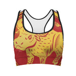 Chinese Ox Zodiac Symbol Print Women's Sports Bra
