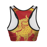 Chinese Ox Zodiac Symbol Print Women's Sports Bra